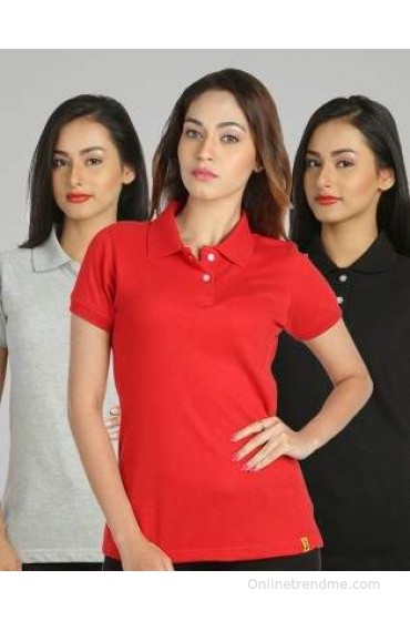 Campus Sutra Solid Women's Polo T-Shirt(Pack of 3) Campus Sutra Solid Women's Polo T-Shirt(Pack of 3)